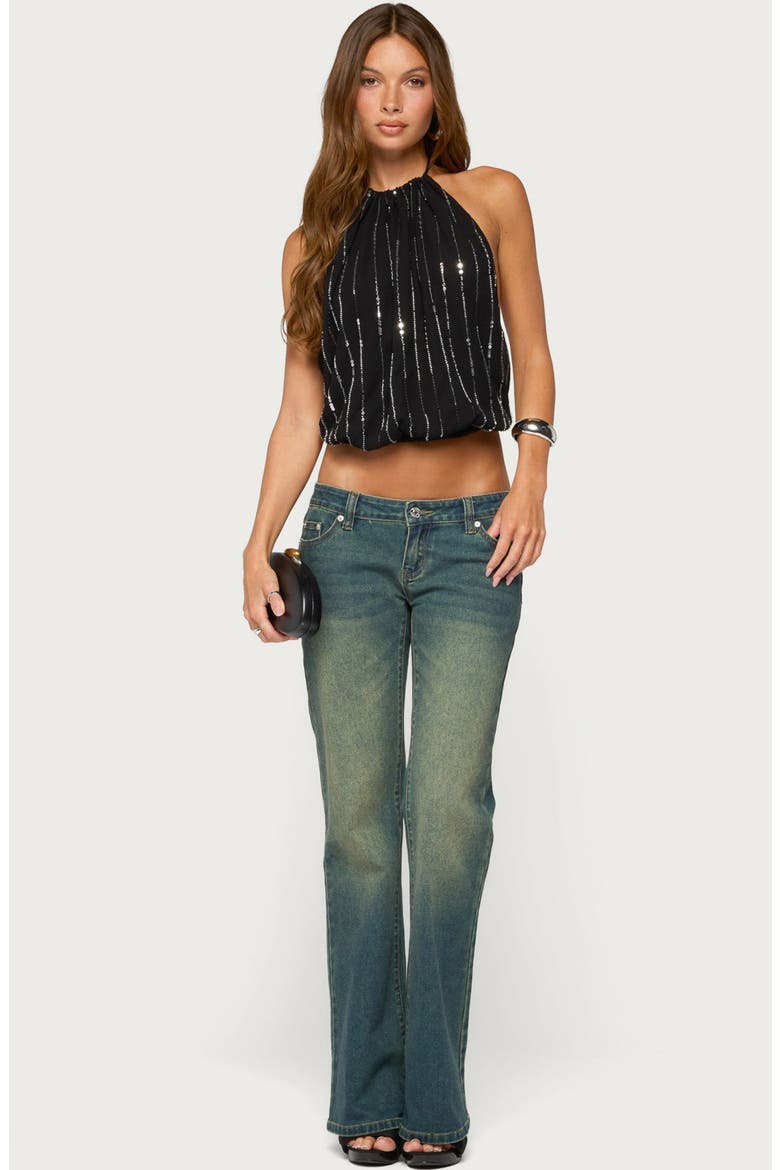 Neala Backless Sequin Chiffon Top, Alternate, color, BLACK