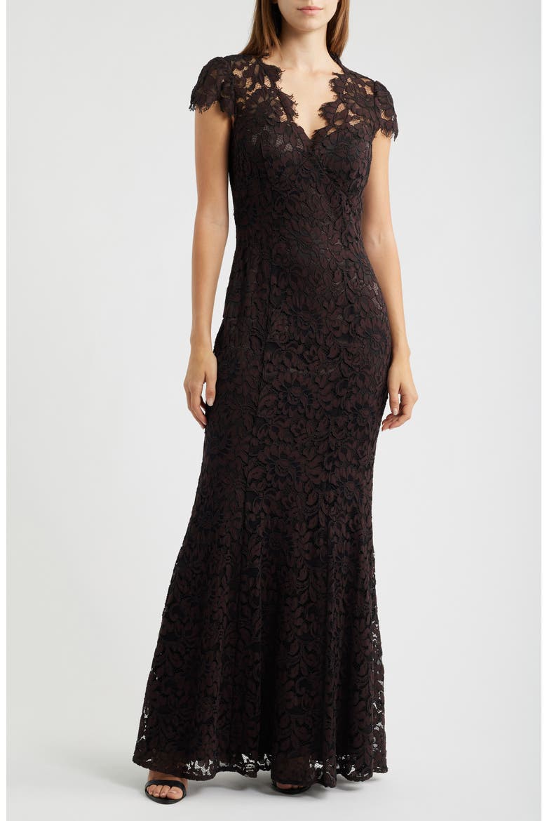 Illusion Yoke Lace Trumpet Gown, Main, color, CHC