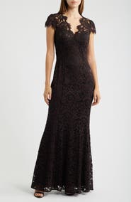 Eliza J Illusion Cap Sleeve Gown