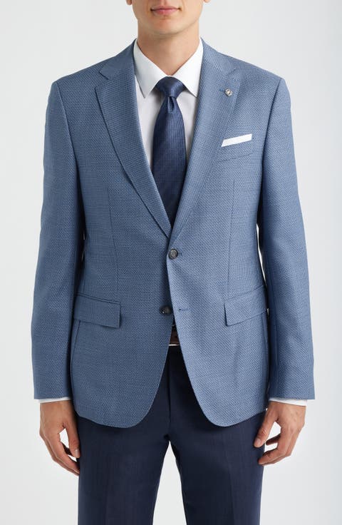 Hutson Slim Fit Medium Blue Textured Virgin Wool Sport Coat