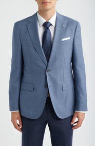 BOSS Hutson Slim Fit Medium Blue Textured Virgin Wool Sport Coat
