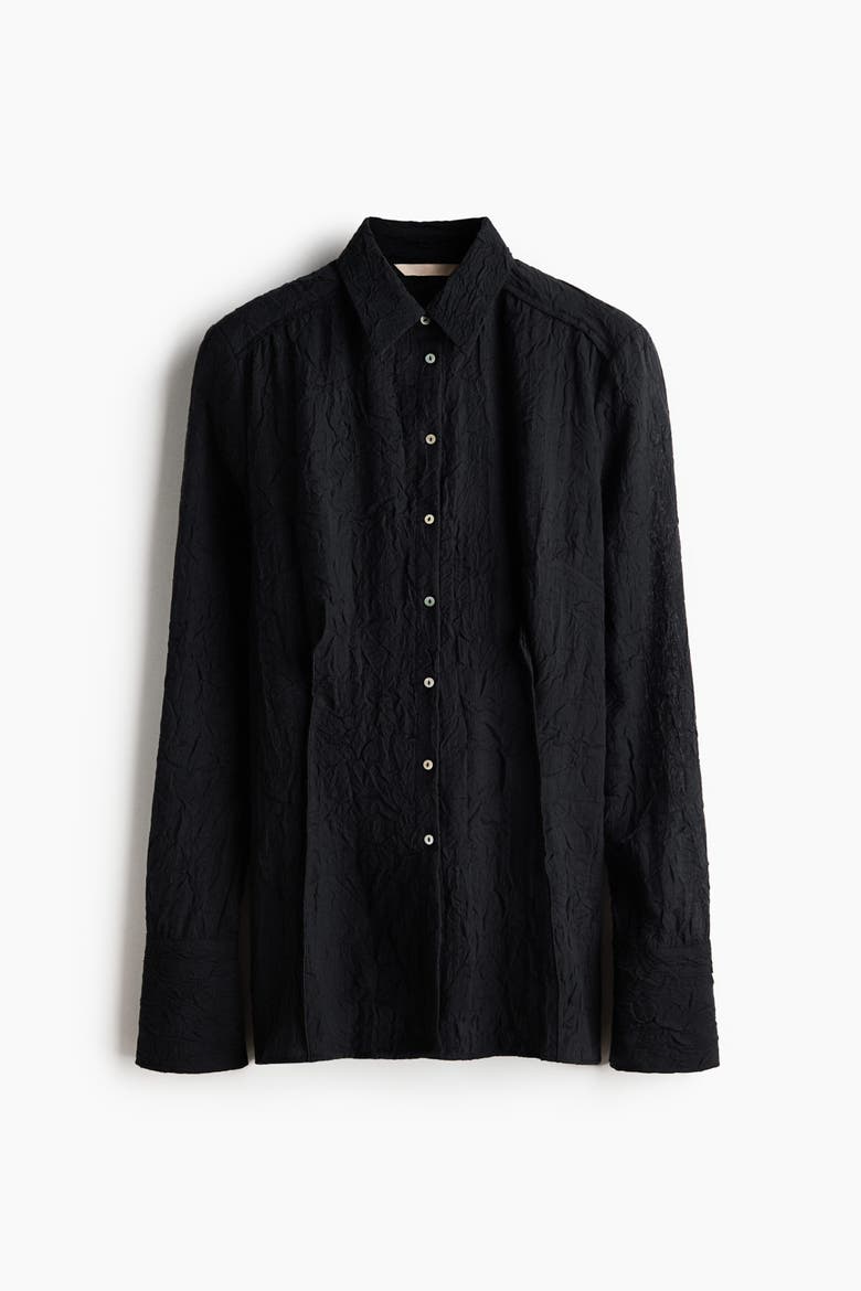 Crinkled Lyocell-blend Shirt, Alternate, color, Black