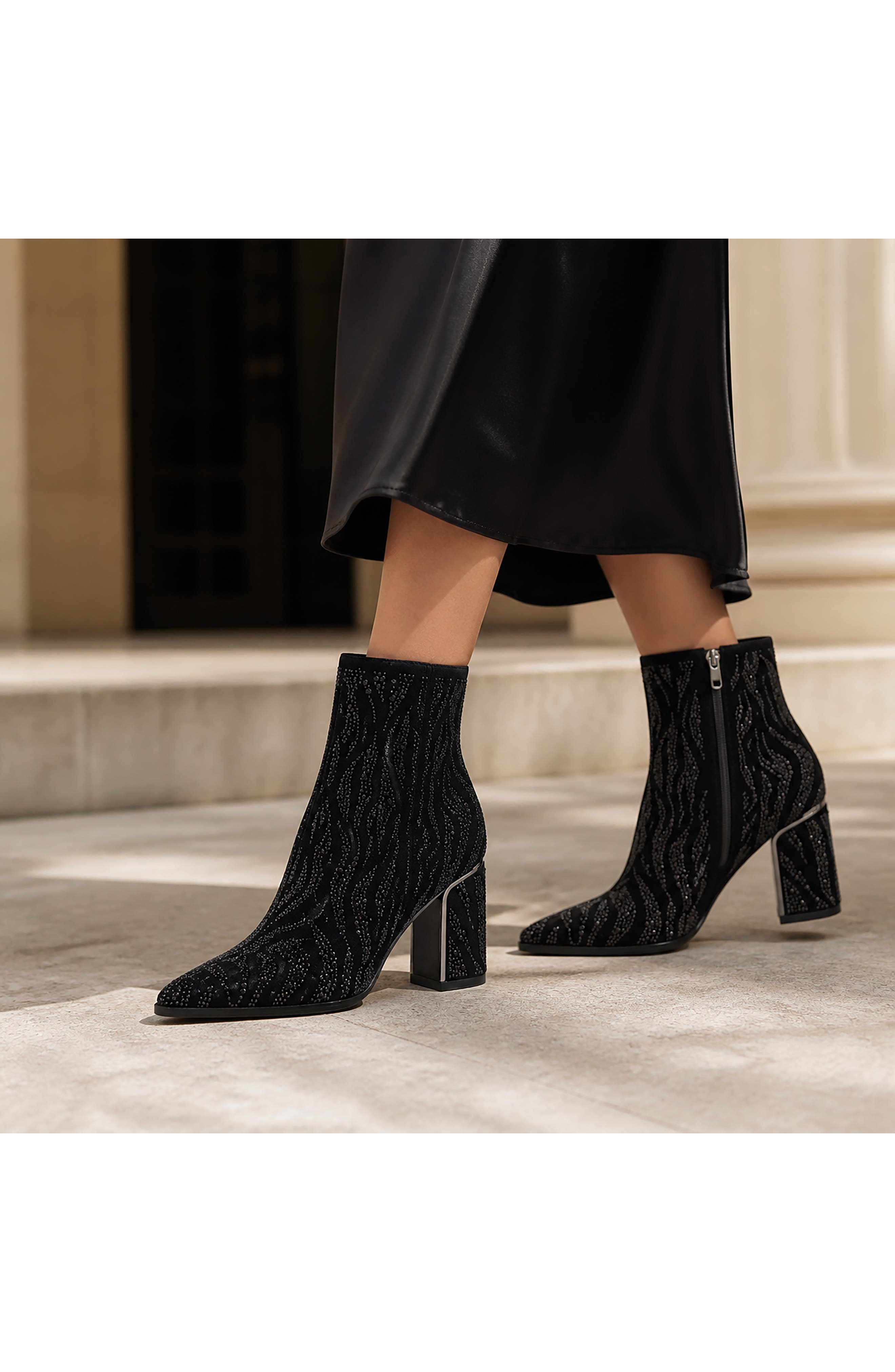 Goldie Pointed Toe Bootie, Alternate, color, BLACK