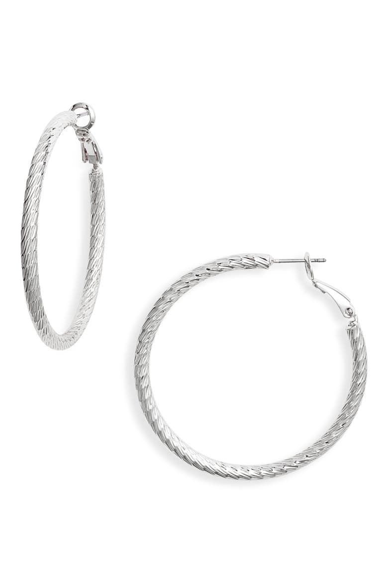 Faceted Tube Hoop Earrings, Main, color, SILVER