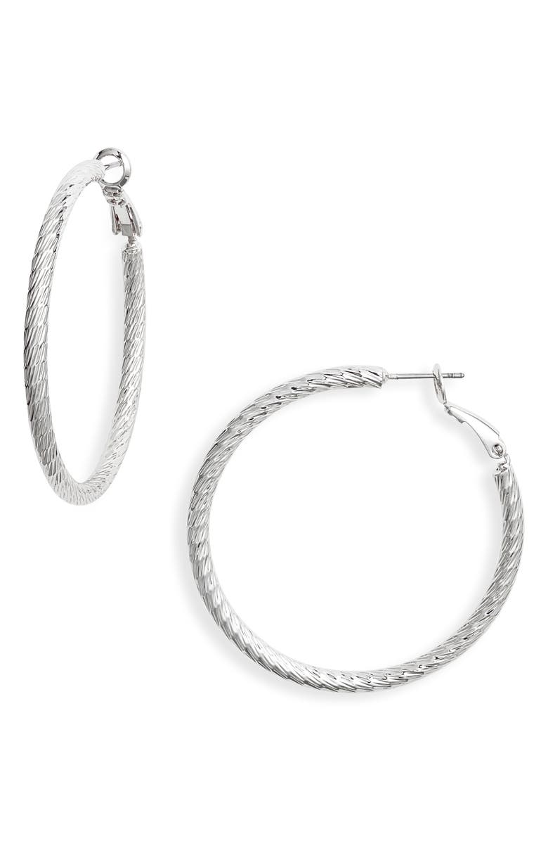 Nordstrom Faceted Tube Hoop Earrings, Main, color, Silver