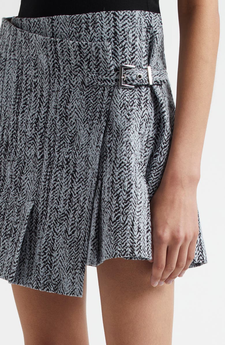 Ganni Tweed Cotton Pleated Wrap Miniskirt, Alternate, color, Celestial Blue