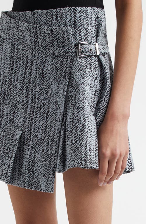 Ganni Tweed Cotton Pleated Wrap Miniskirt In Celestial Blue