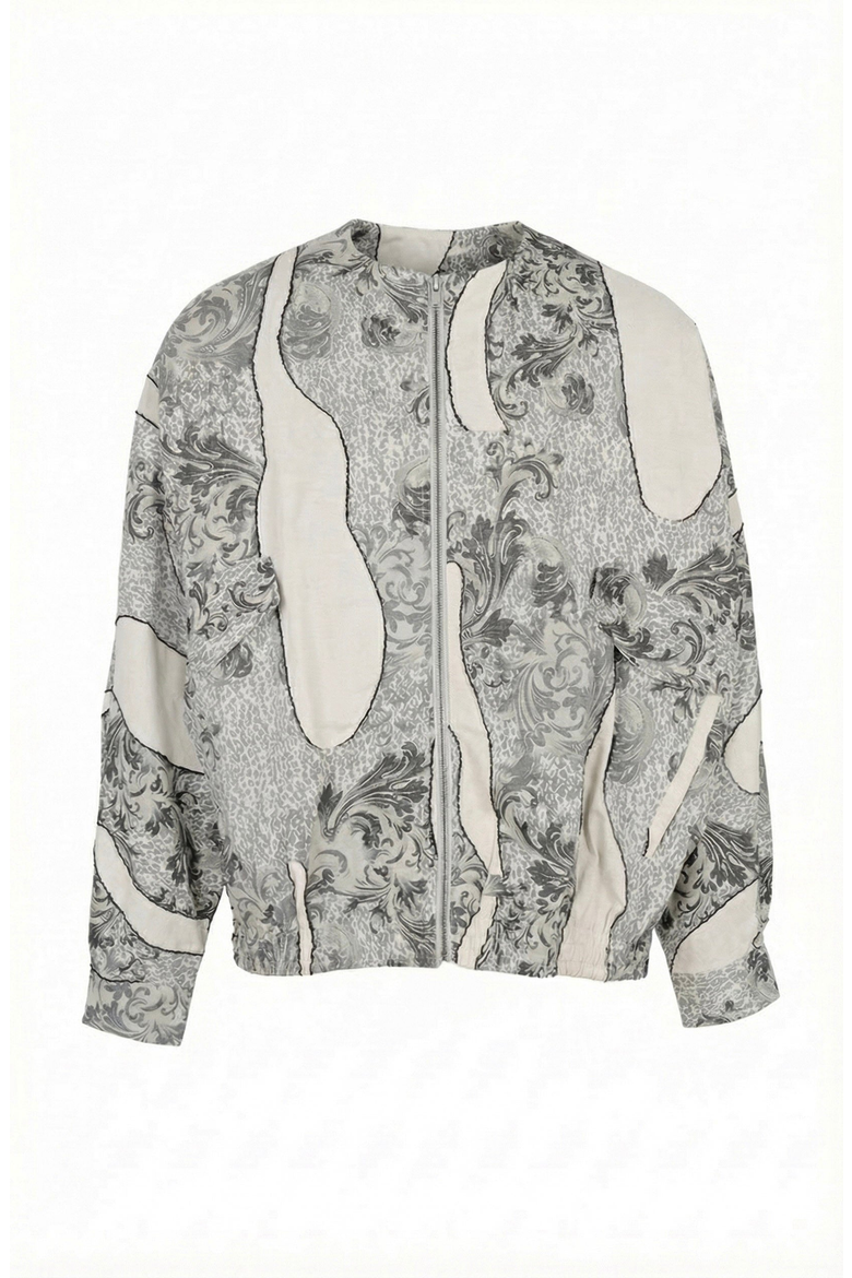 Printed Zip Front Jacket, Alternate, color, Ivory / Grey