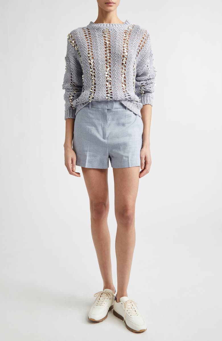 Eleventy Cotton Blend Chambray Shorts, Alternate, color, 130 Sky Blue