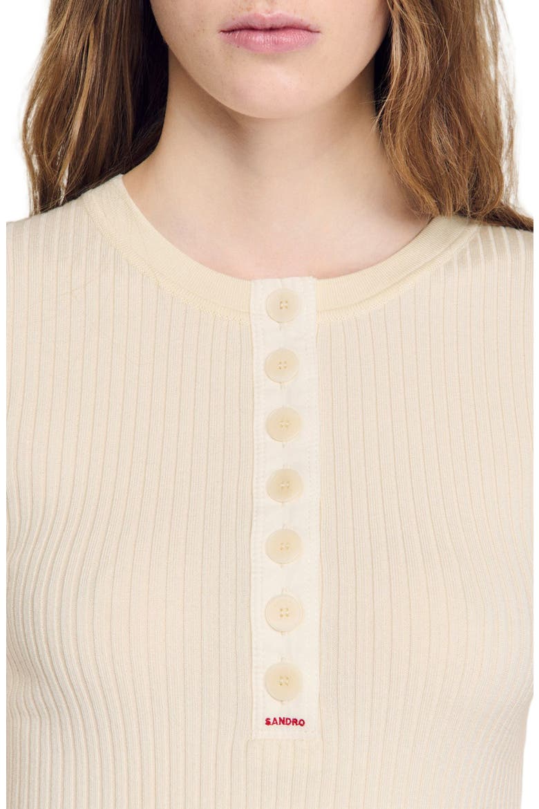 Sweater with ribbed button placket, Alternate, color, Ecru