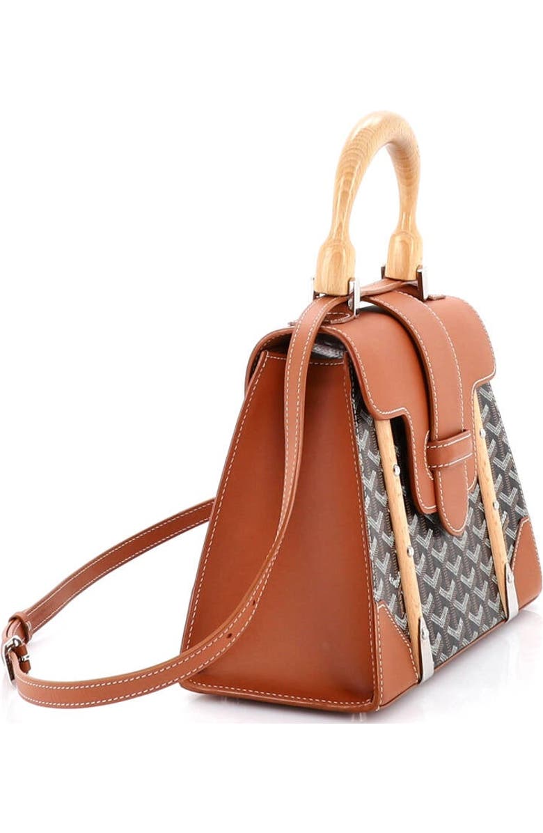 Pre-Owned Goyard Saigon Top Handle Bag Coated Canvas with Leather PM, Alternate, color, Brown