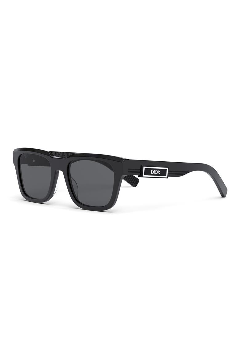 'DiorB23 S1I 53mm Rectangular Sunglasses, Alternate, color, SHINY BLACK / SMOKE