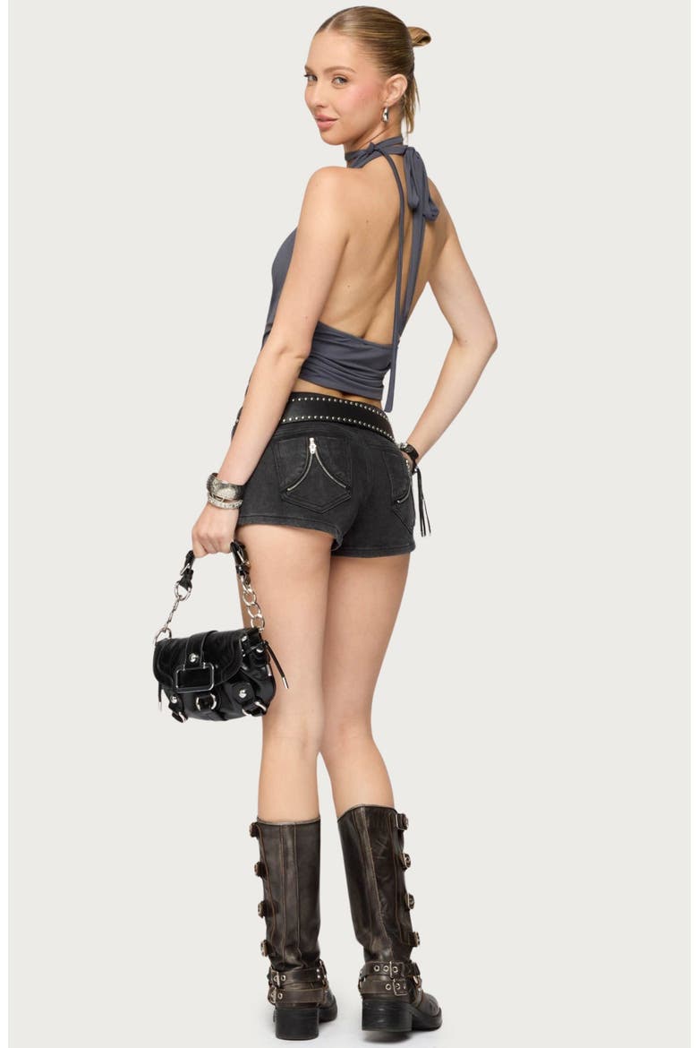 Syra Zip Detail Low Rise Denim Shorts, Alternate, color, BLACK-WASHED