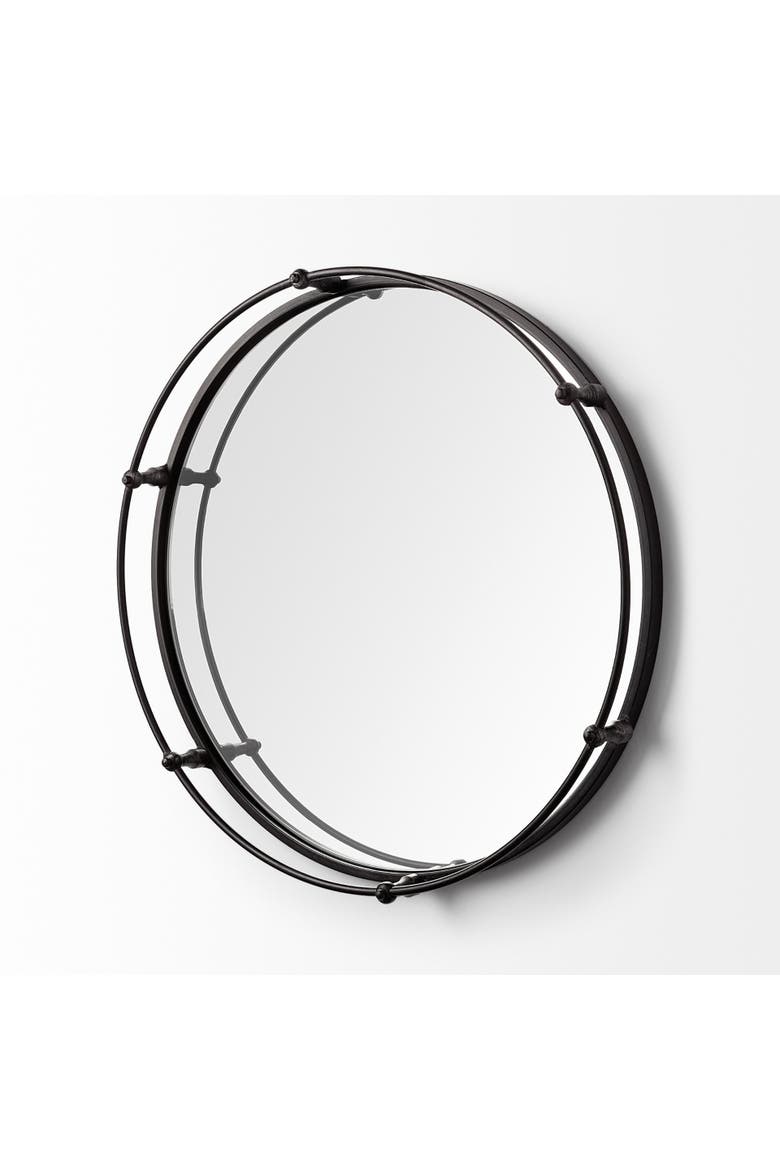 Kimbel 24L x 24W Metal Mirrored Base Round Tray, Alternate, color, Black