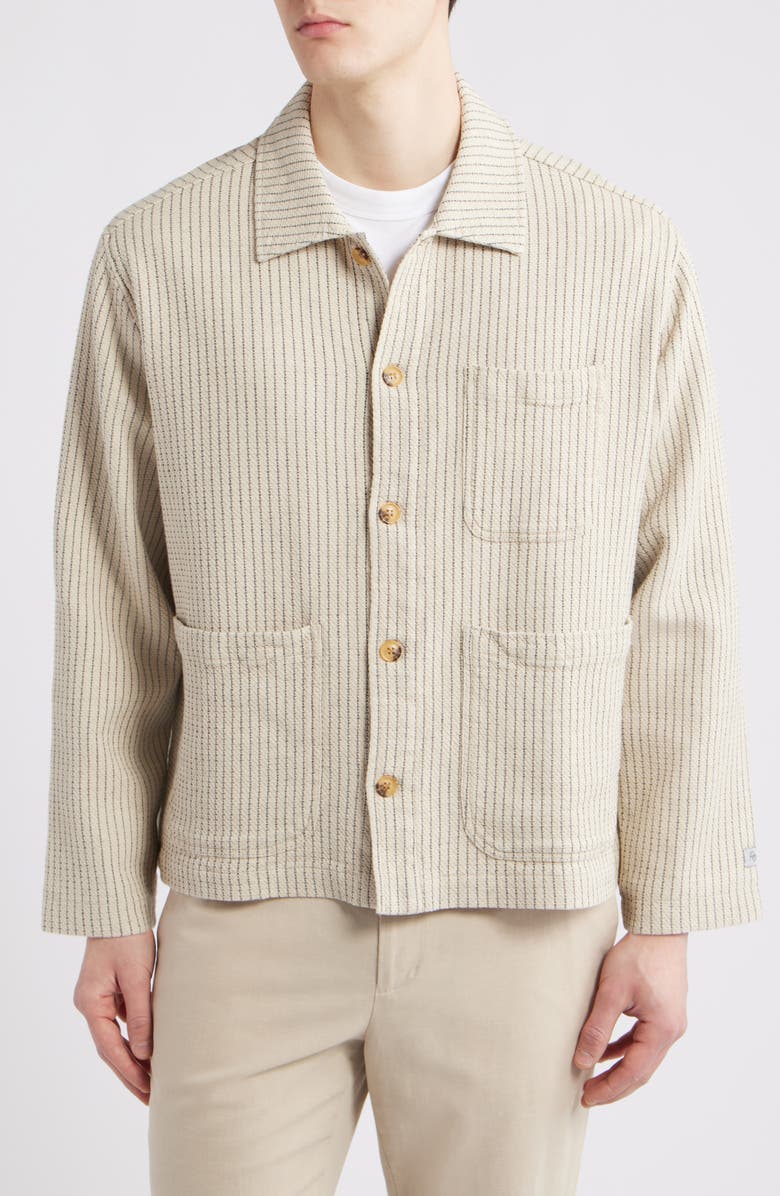 Percival Sorrento Pinstripe Cotton & Linen Button-Up Overshirt, Alternate, color, Ecru