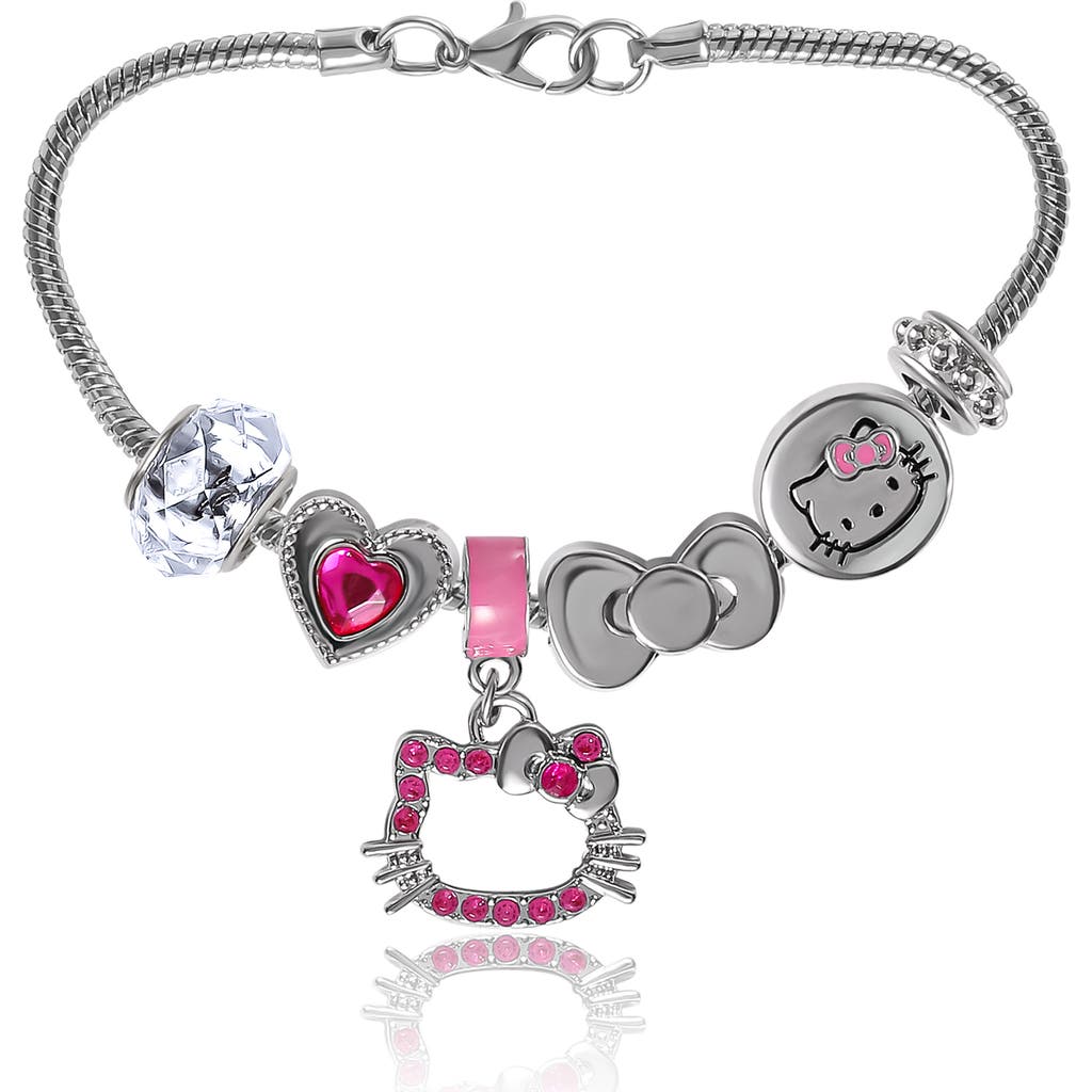 Hello Kitty 7'' Fashion Charm Bead Bracelet In Silver