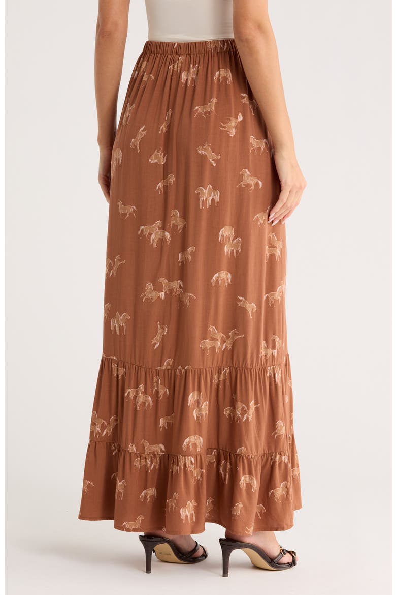 Horse Print Flounce Maxi Skirt, Alternate, color, CHOCOLATE