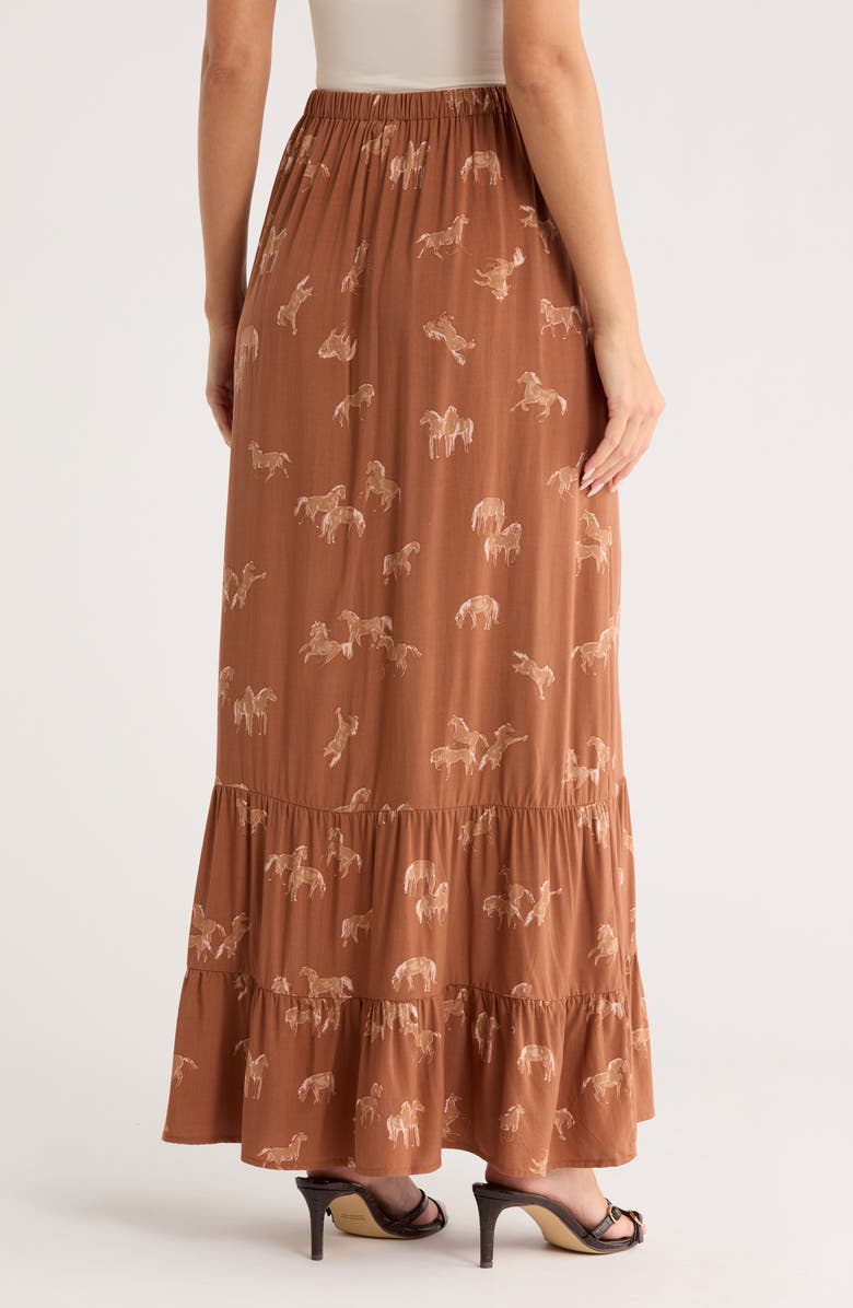 DR2 by Daniel Rainn Horse Print Flounce Maxi Skirt, Alternate, color, Chocolate