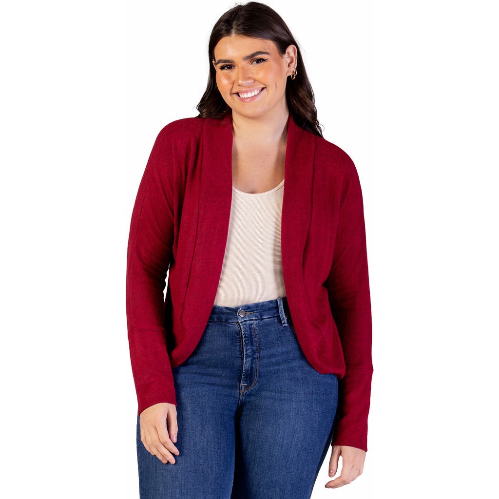 24seven Comfort Apparel Curved Hem Open Front Long Bolero Shrug In Red