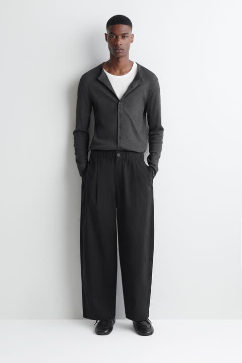 Pleated Relaxed-Fit Barrel-Leg Pants