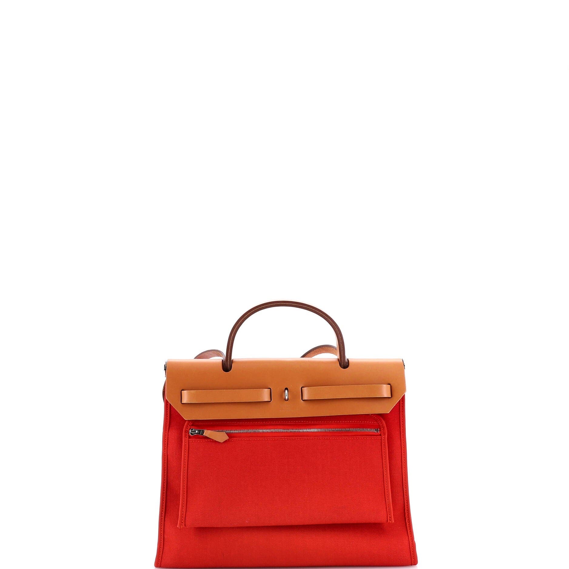 Pre-Owned Hermes Herbag Zip Leather and Toile 31, Alternate, color, Rouge Tomate