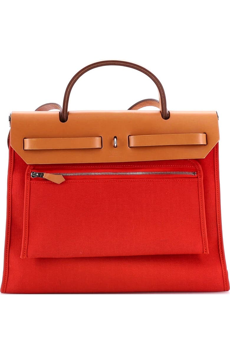 Pre-Owned Hermes Herbag Zip Leather and Toile 31, Alternate, color, Rouge Tomate