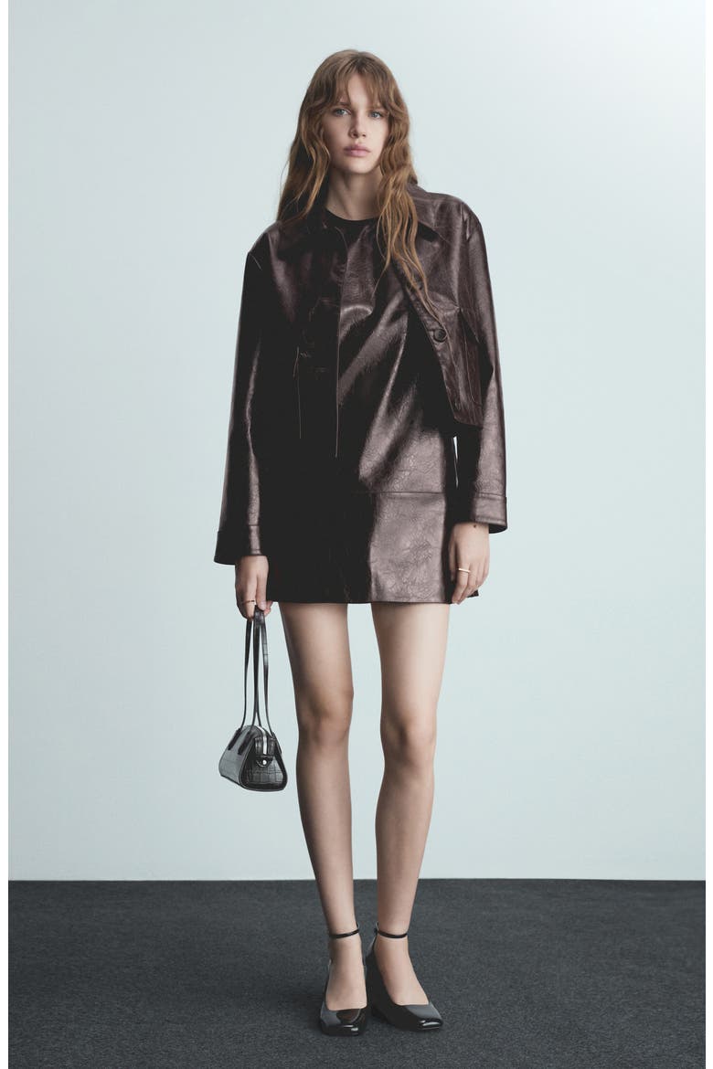Textured Faux Leather Jacket, Alternate, color, BURGUNDY