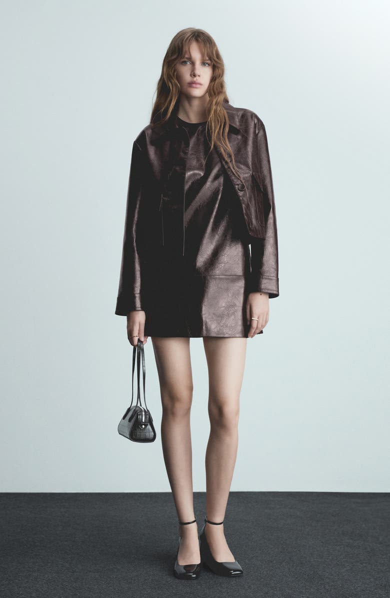 MANGO Textured Faux Leather Jacket, Alternate, color, Burgundy