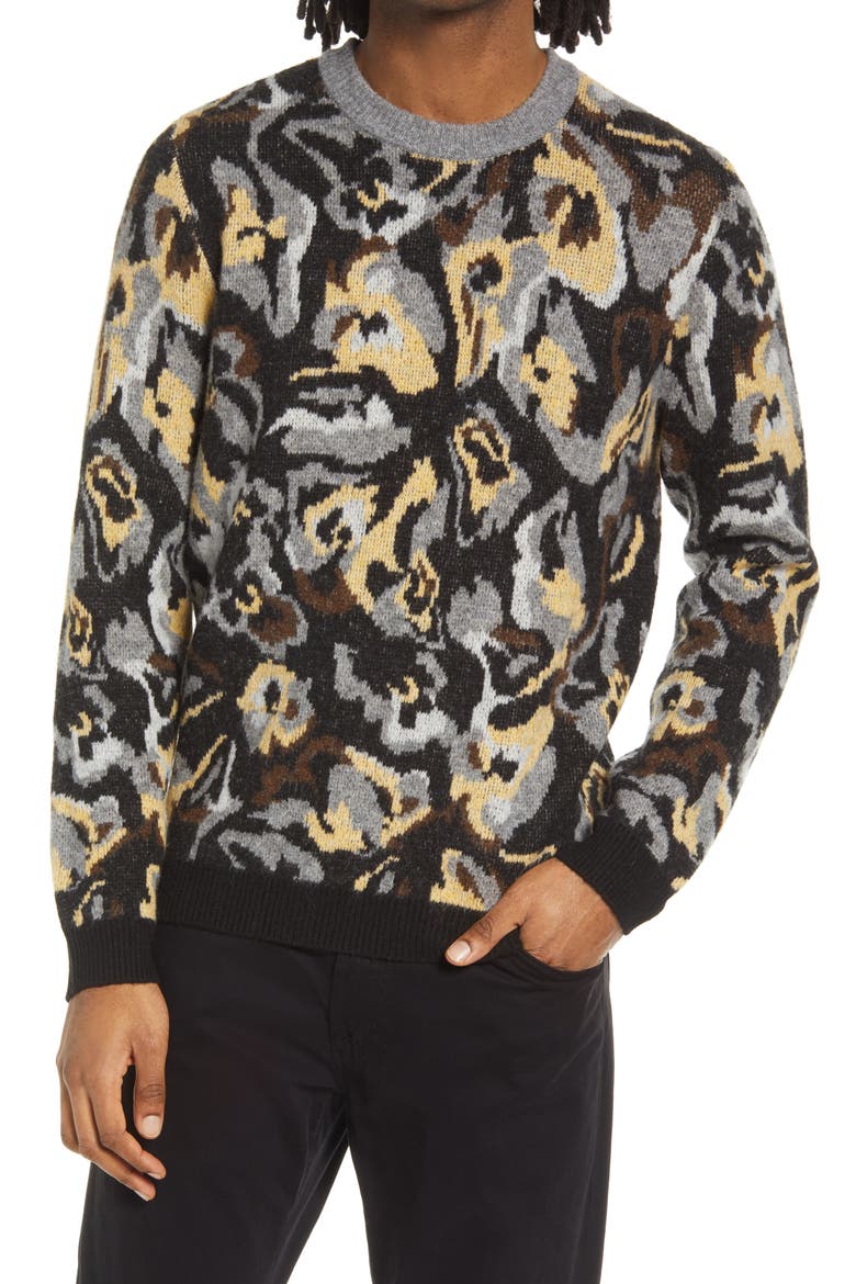 Long Sleeve Floral Graphic Sweater, Main, color, BLACK- GREEN FLORAL