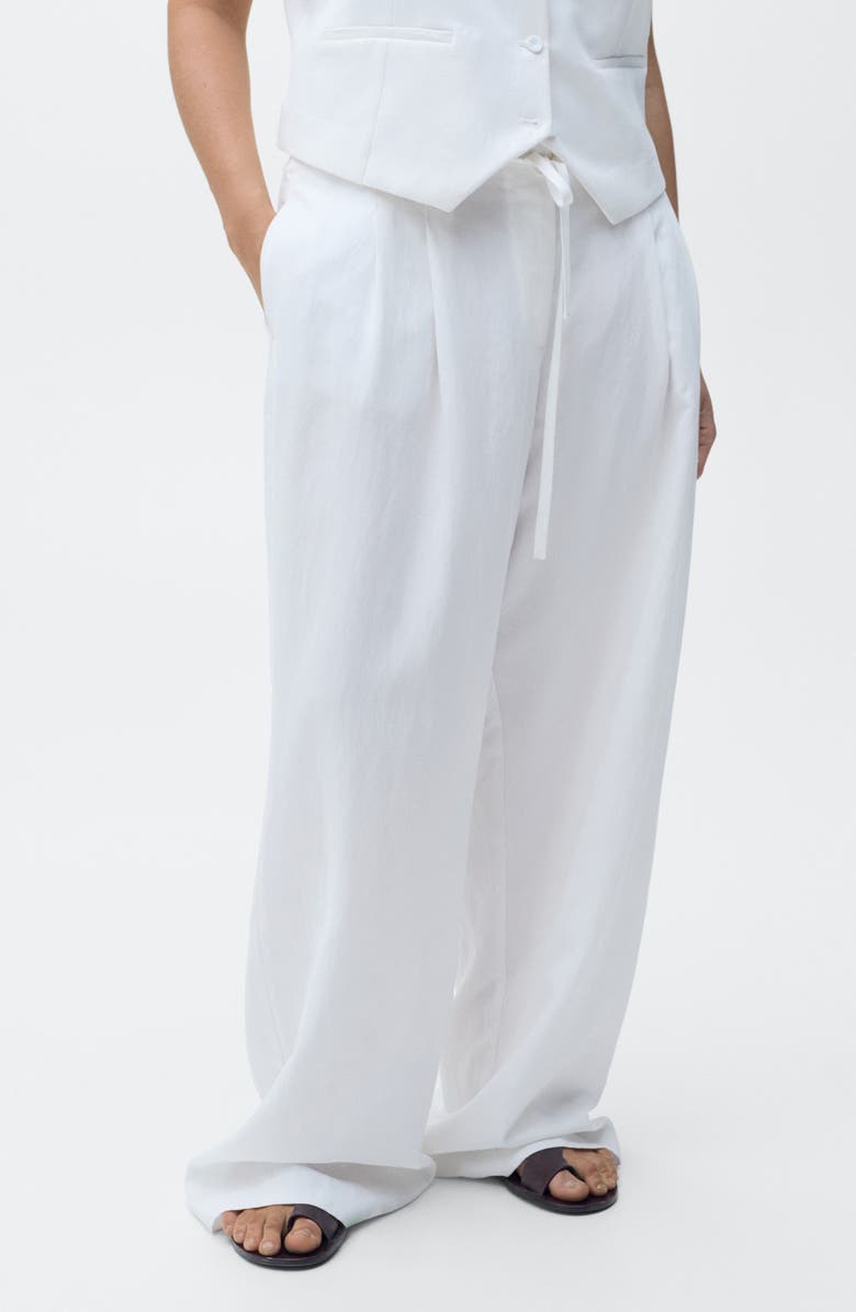 MANGO Tie Belt Wide Leg Pants, Alternate, color, White
