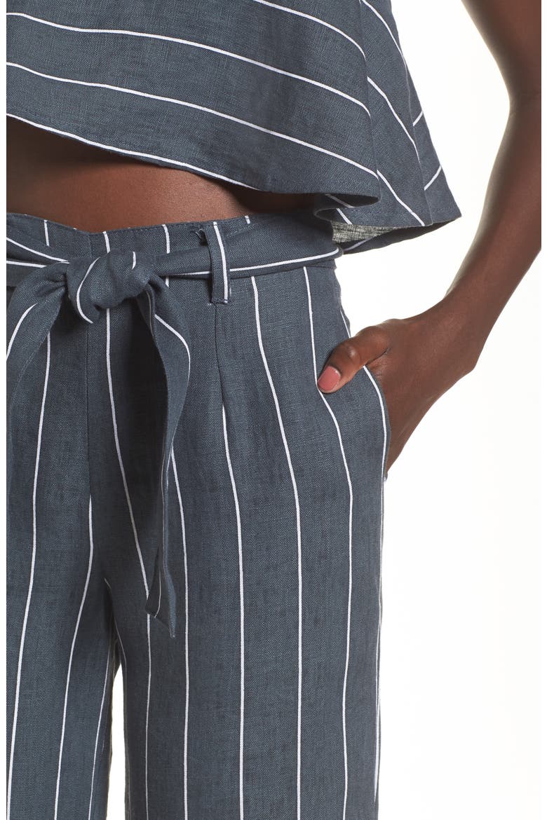 Como Pinstripe Wide Leg Crop Linen Pants, Alternate, color, CHARCOAL