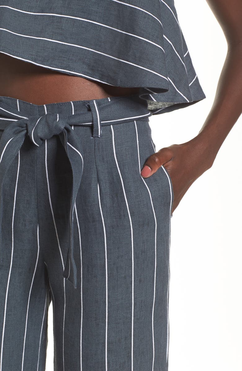 Faithfull the Brand Como Pinstripe Wide Leg Crop Linen Pants, Alternate, color, 