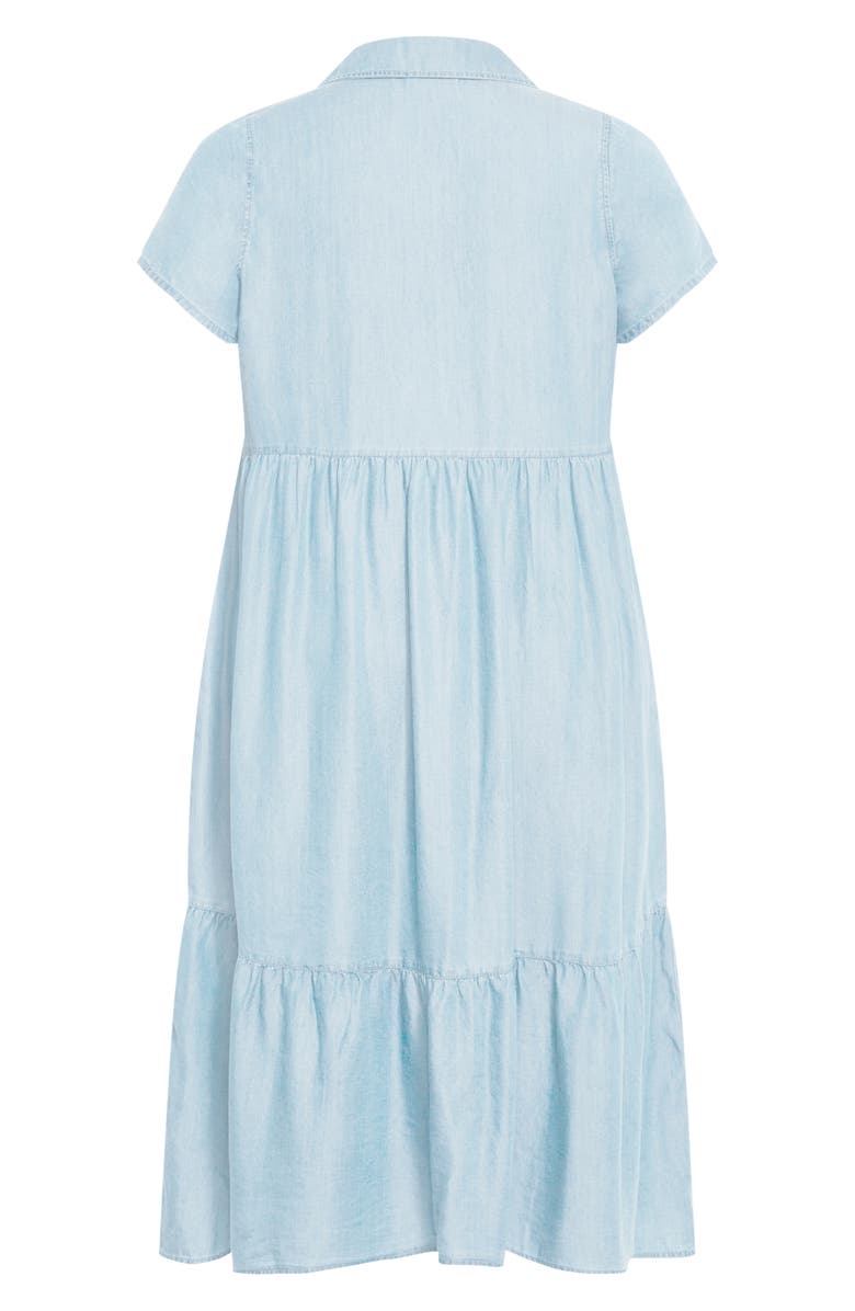 City Chic Shyla Tiered Chambray Midi Shirtdress, Alternate, color, 
