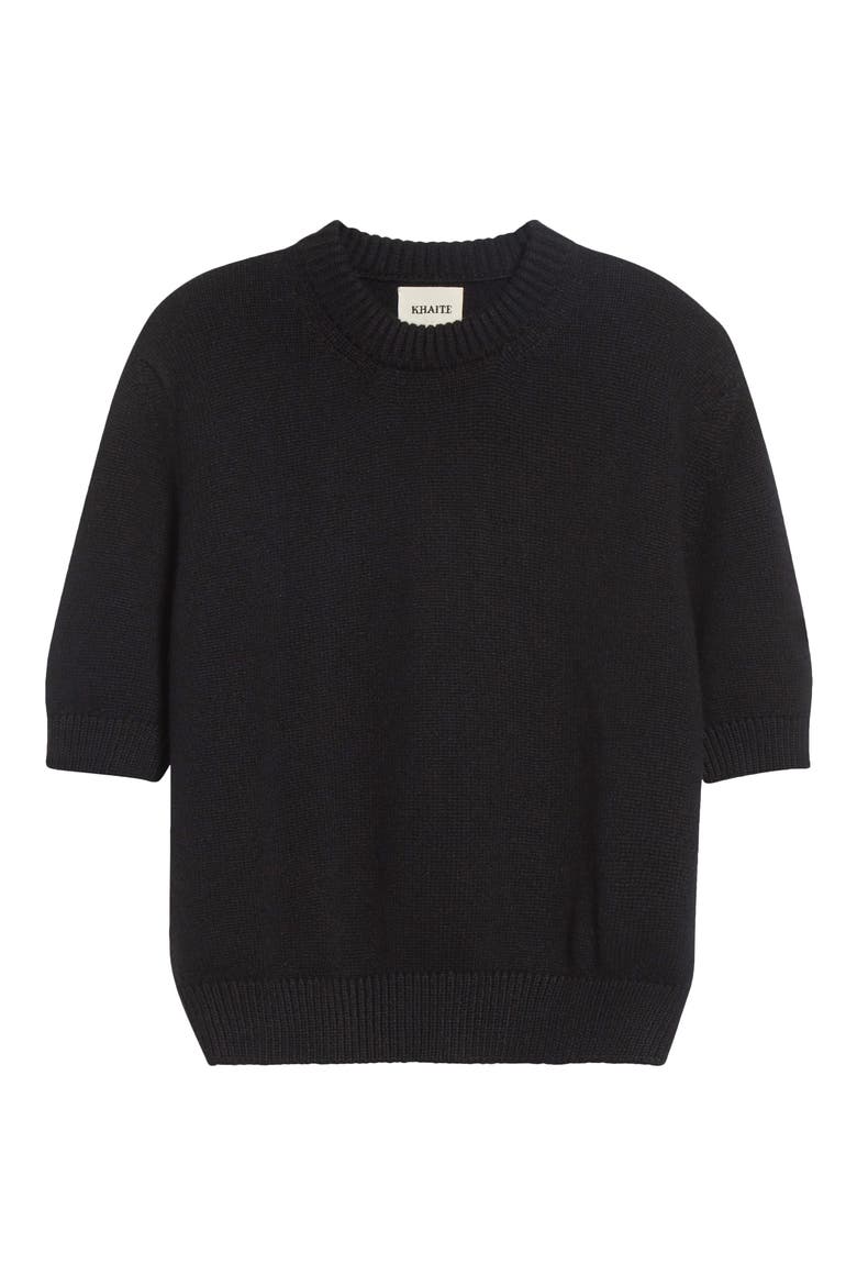 Davin Short Sleeve Cashmere Sweater, Alternate, color, BLACK