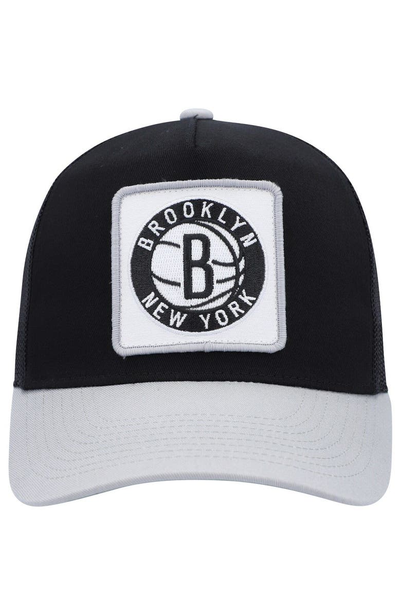 Mitchell & Ness Men's Mitchell & Ness Black/Gray Brooklyn Nets SOUL Truck It Trucker Snapback Hat, Alternate, color, 
