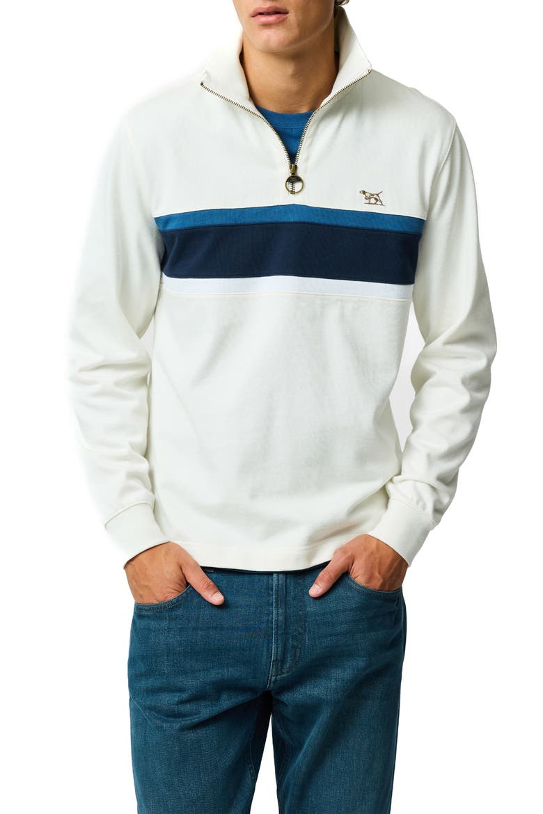 Chesterfield Chest Stripe Quarter Zip Long Sleeve Polo, Main, color, BONE