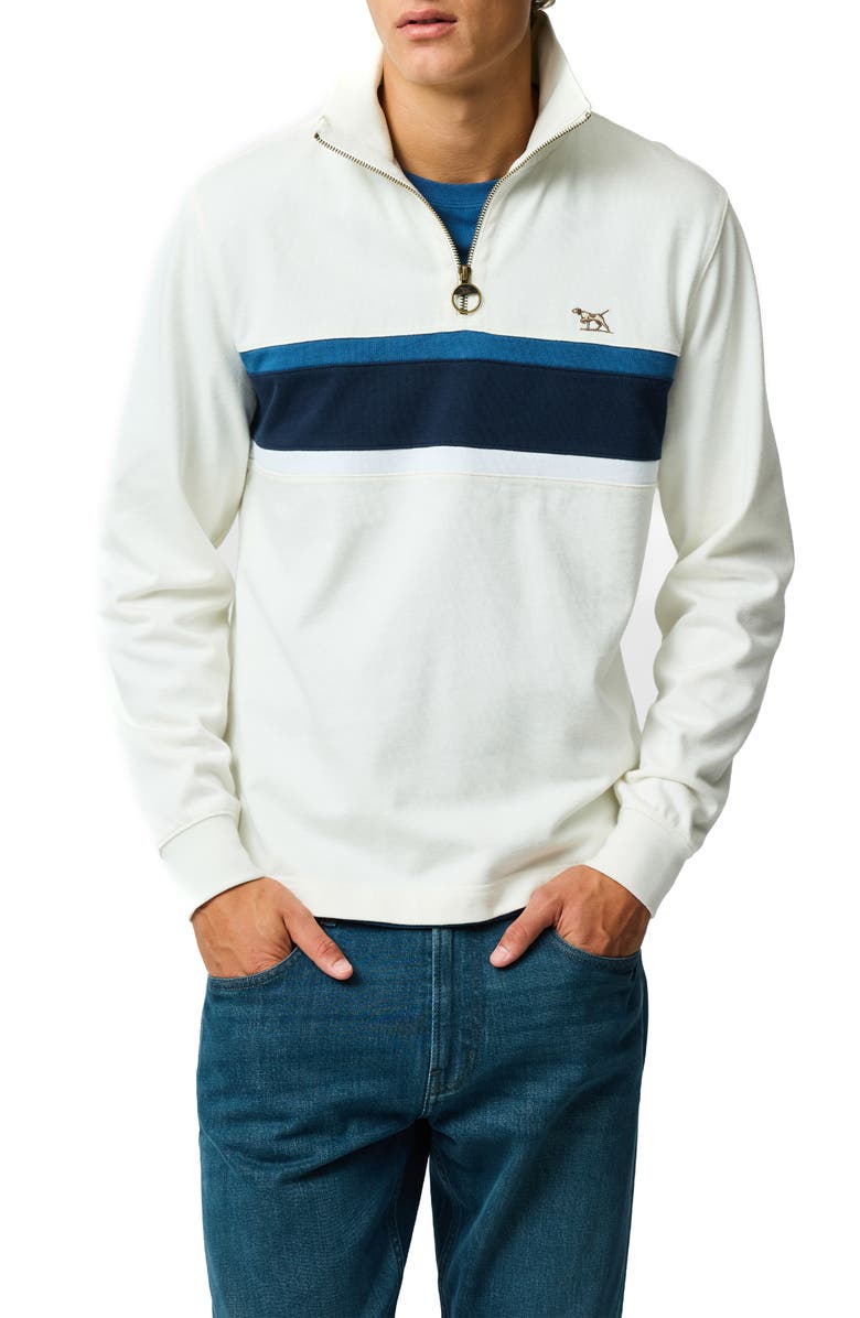 Rodd & Gunn Chesterfield Chest Stripe Quarter Zip Long Sleeve Polo, Main, color, Bone