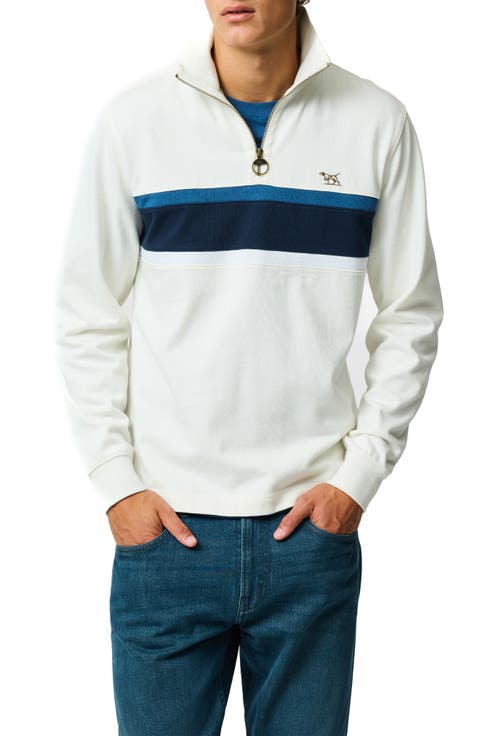 Chesterfield Chest Stripe Quarter Zip Long Sleeve Polo