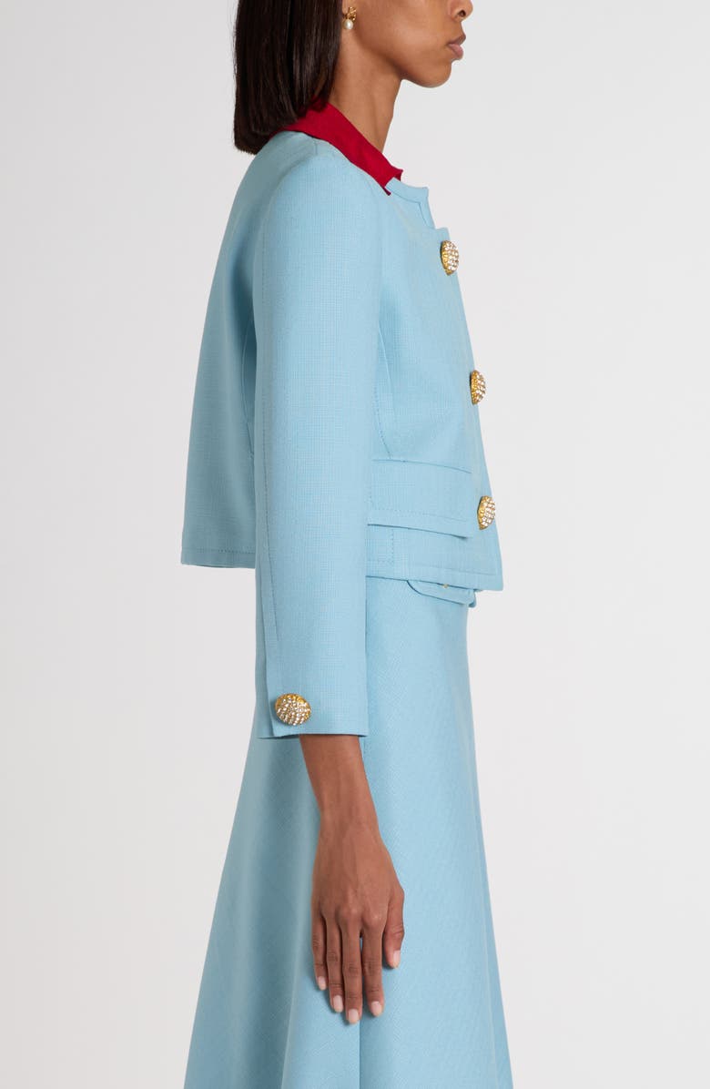 Valentino Garavani Crystal Button Crop Canvas Jacket, Alternate, color, Grey/ Blue