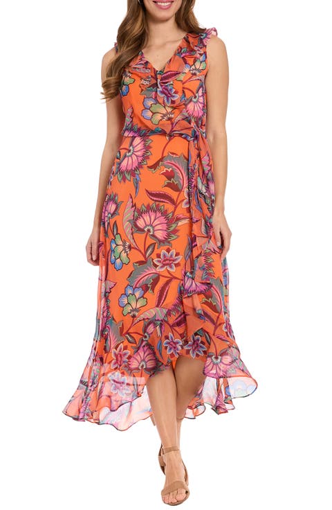 Ruffle Faux Wrap Midi Dress