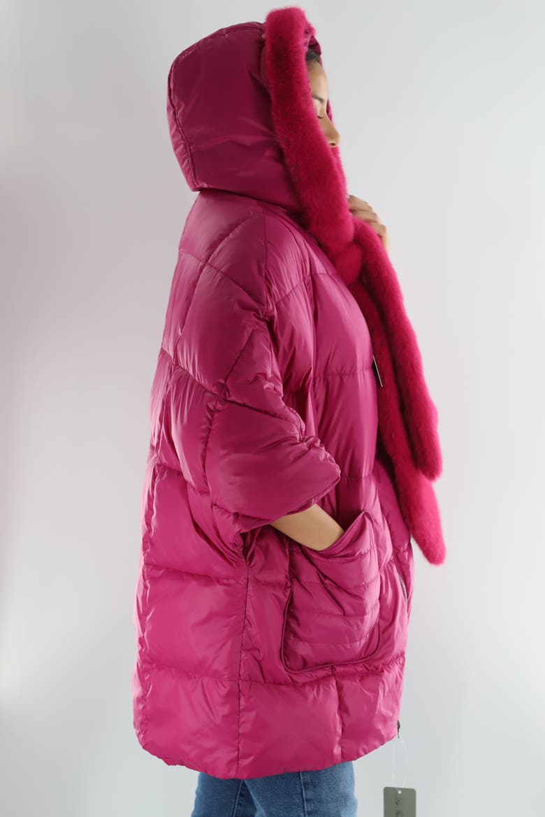 Puffer Jacket with Faux Fur Scarf, Alternate, color, Fuchsia