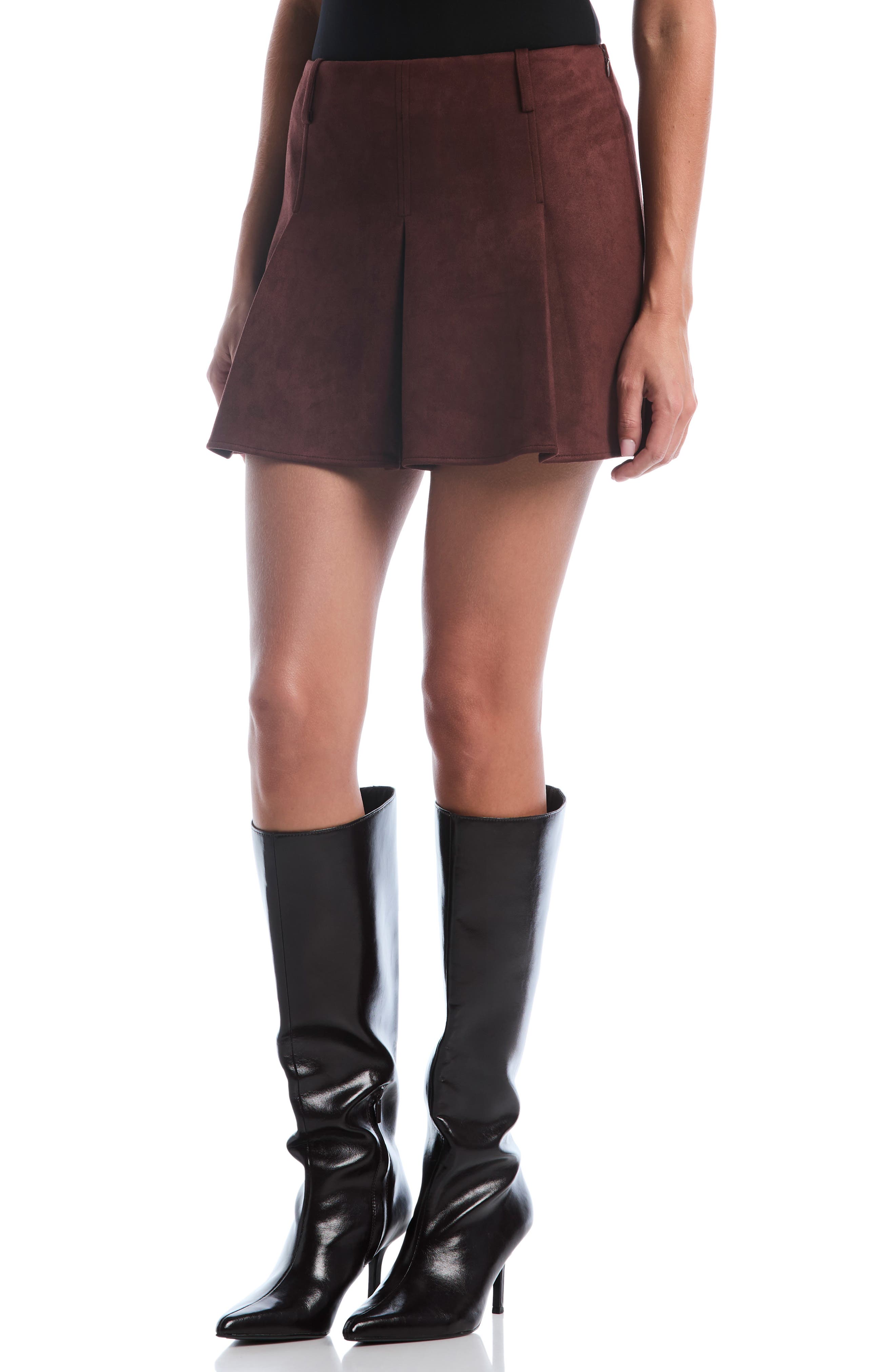 Pleated Faux Suede Miniskirt