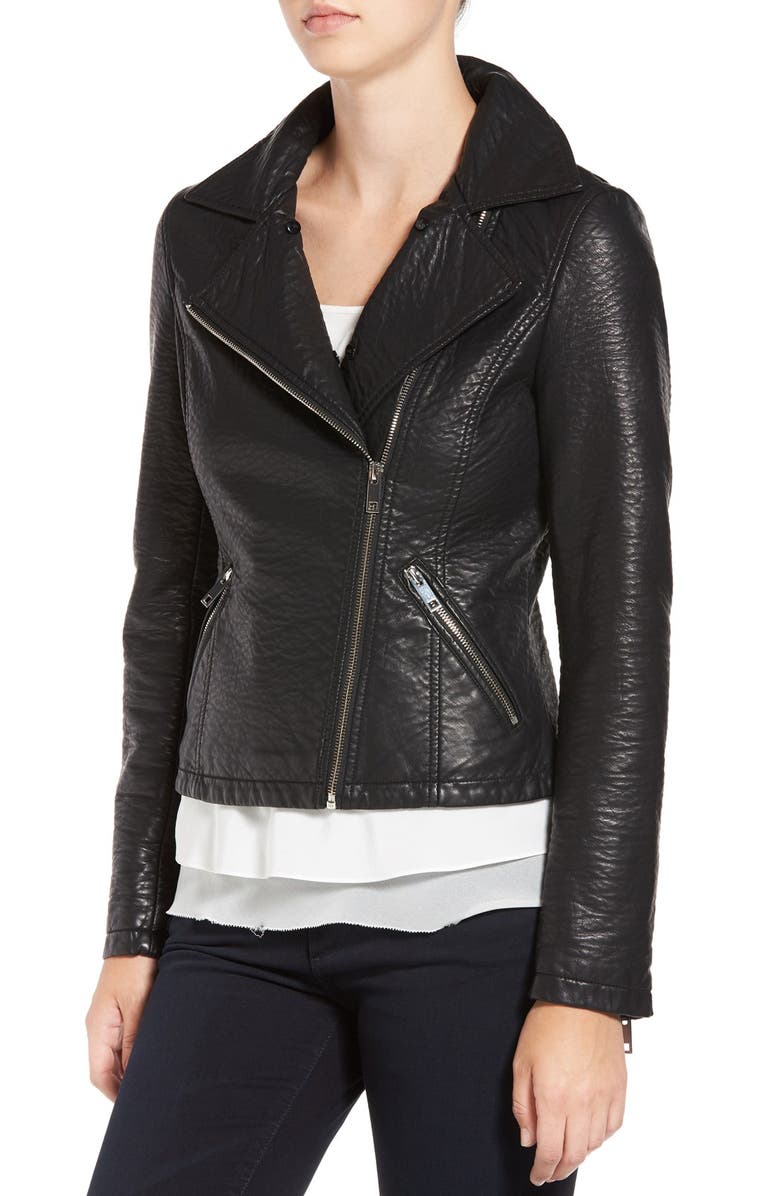 Love Token Faux Leather Jacket with Removable Faux Fur Collar, Alternate, color,