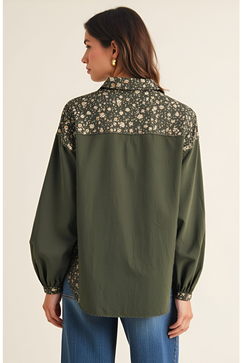 Long Sleeve Floral Print Trim Button Up Shirt, Alternate, color, Floral Print