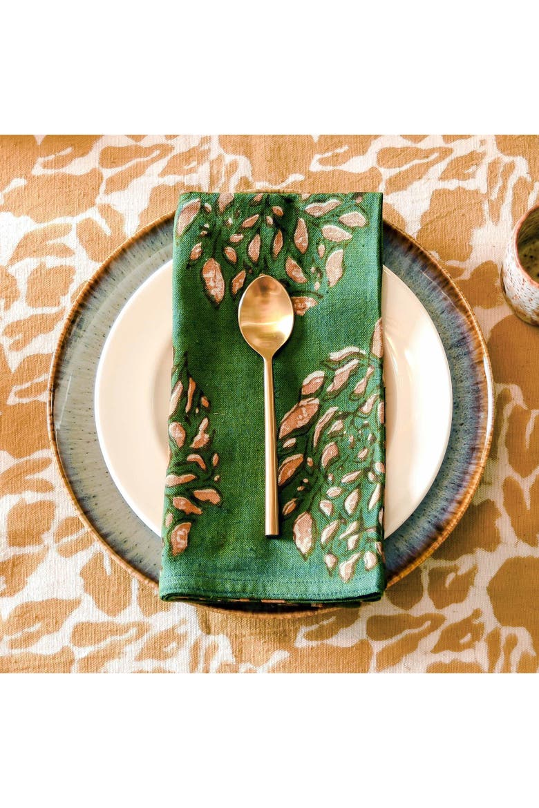 Green Block Print Napkins - Organic Cotton Set of 4 | Leah, Alternate, color, Green