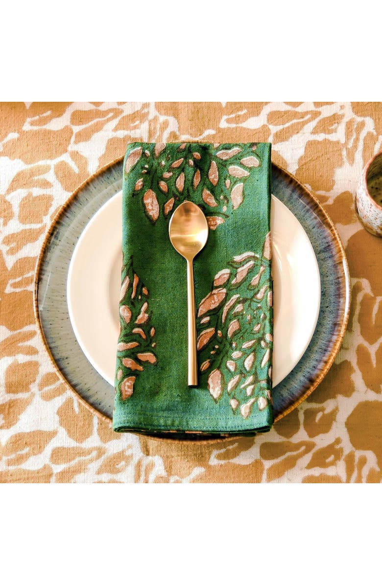 Ichcha Green Block Print Napkins - Organic Cotton Set of 4 | Leah, Alternate, color, Green