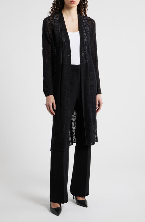 Open Stitch Cotton Blend Long Cardigan