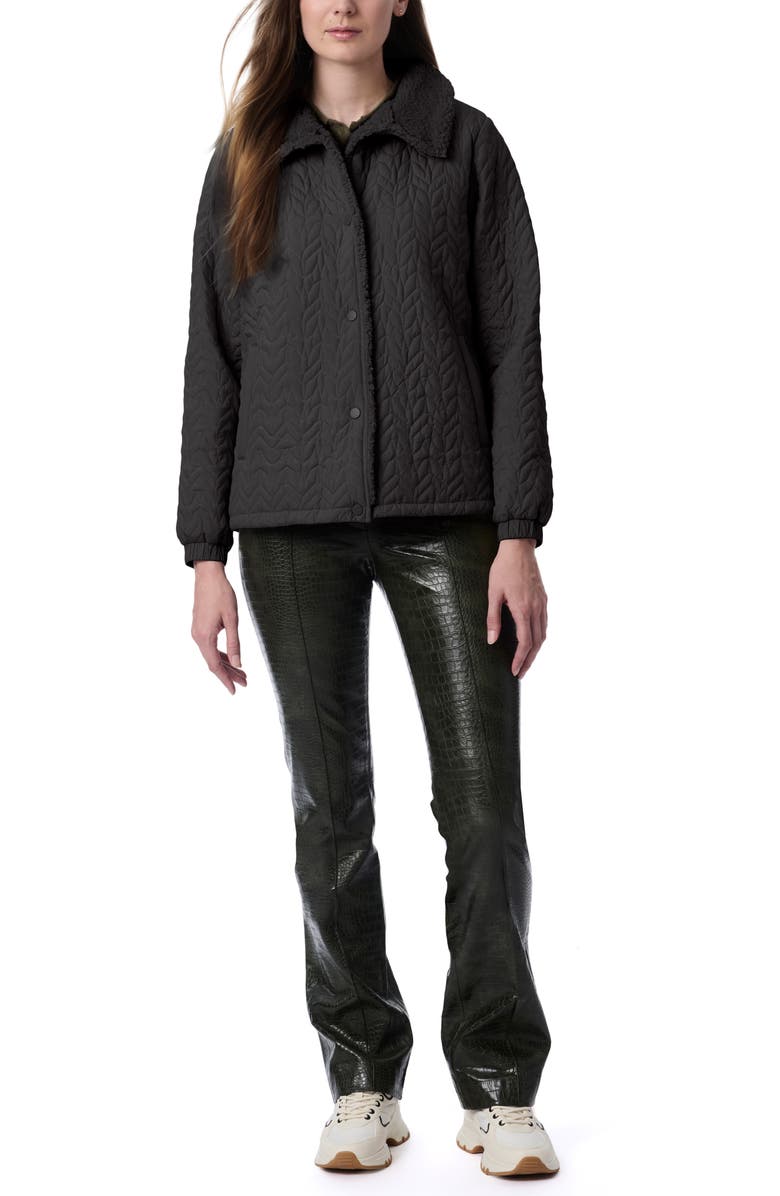 Bernardo Quilted Jacket with Faux Shearling Collar, Alternate, color, Black
