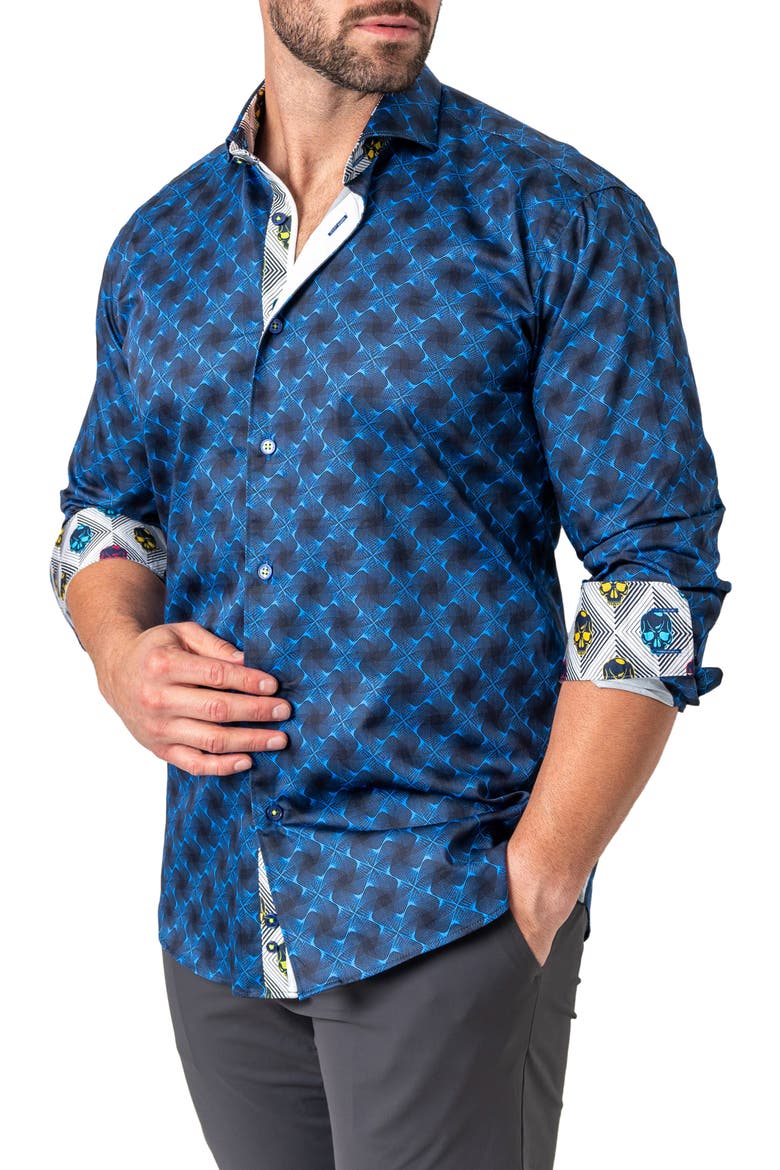 Einstein Regular Fit Crossover Blue Button-Up Shirt, Alternate, color, BLUE