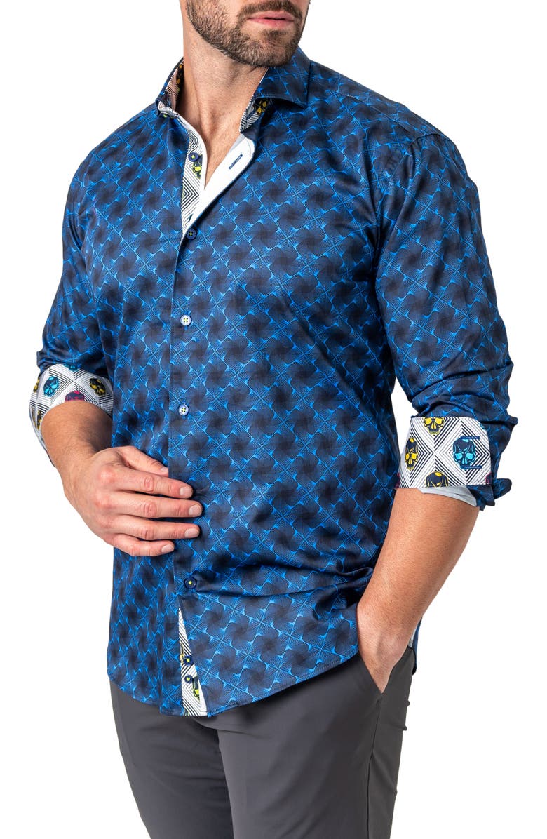 Maceoo Einstein Regular Fit Crossover Blue Button-Up Shirt, Alternate, color, Blue